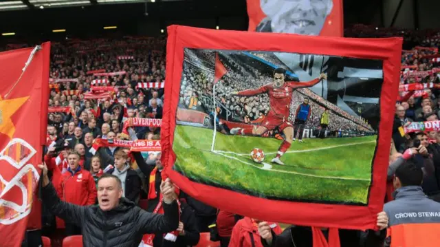 Liverpool fan's banner of the corner Trent Alexander-Arnold took for Divock Origi to score the winning goal against Barcelona in 2019