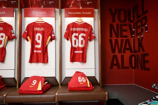 Trent Alexander-Arnold's shirt in the Liverpool dressing room