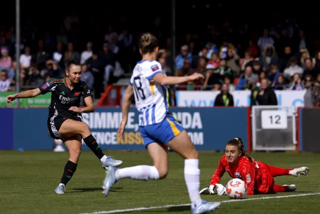 Arsenal's Caitlin Foord misses a shot on goal