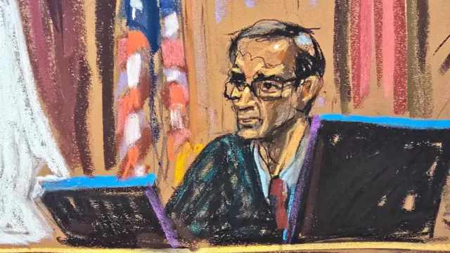 Judge Arun Subramanian presides during a conference for Sean "Diddy" Combs ahead of his trial next month on sex trafficking charges, in New York,