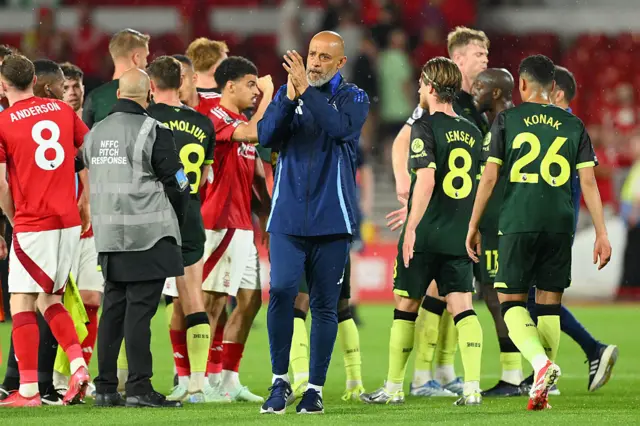 Nuno Espirito Santo, Nottingham Forest head coach, looks dejected after a 0-2 defeat during the Premier League match between Nottingham Forest and Brentford at the City Ground in Nottingham, on May 1, 2025