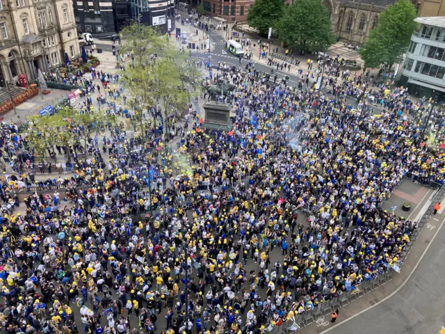 City Square in Leeds filled with thousands of supporters.