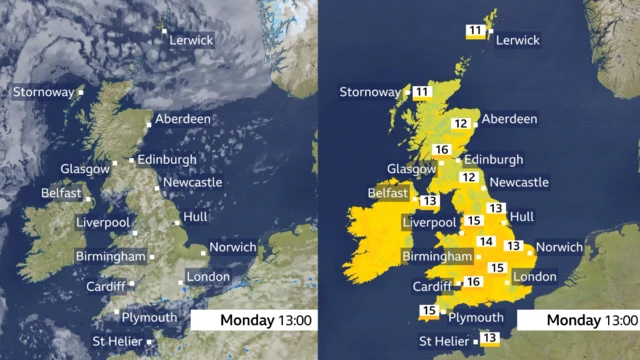 The weather for the UK forecast on Monday 5 May 2025.