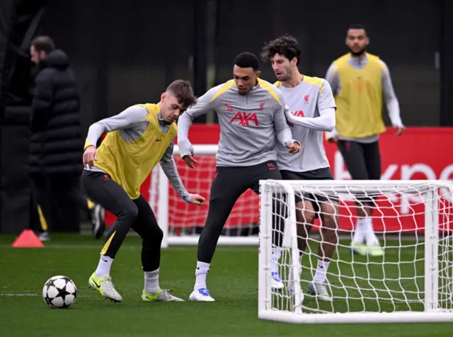 Conor Bradley and Trent Alexander-Arnold in Liverpool training