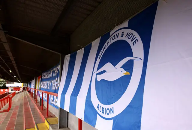 Brighton flag hangs up at Broadfield Stadium