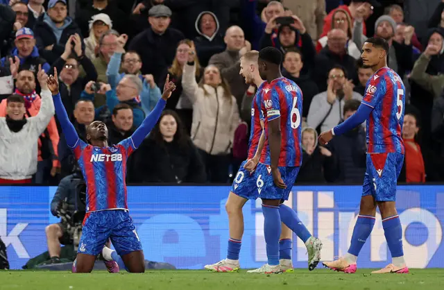 Eberechi Eze of Crystal Palace celebrates scoring his team's first goal