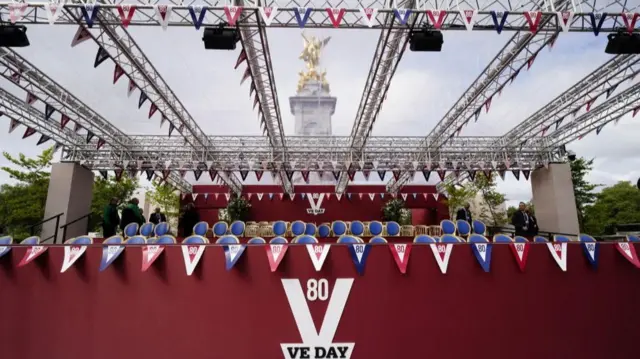 A view of a VIP area - '80 VE Day' is marked on the front
