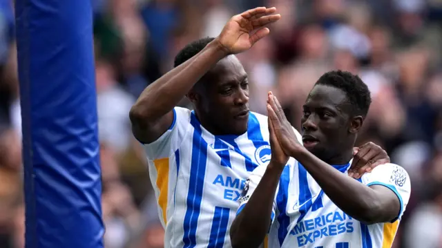 Yankuba Minteh celebrates scoring for Brighton against Newcastle in May 2025