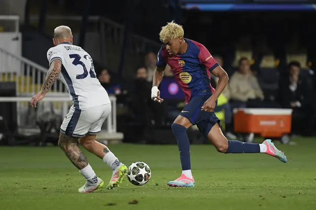 Lamine Yamal dribbles with the ball