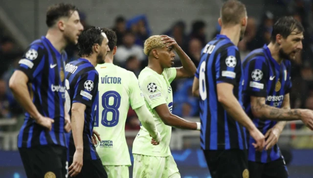 FC Barcelona's Lamine Yamal reacts