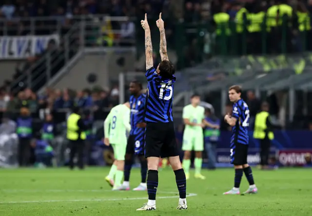 Francesco Acerbi of FC Internazionale gestures towards the sky