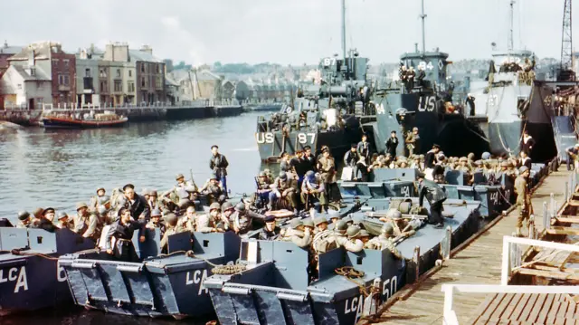 Canadian troops prepare to embark for D-Day from Weymouth