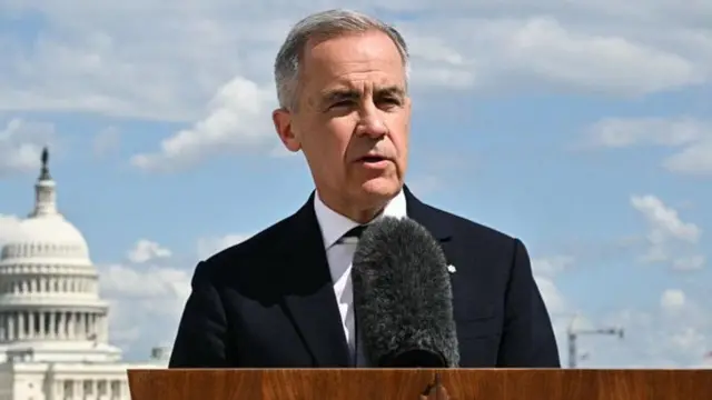 Canadian Prime Minister Mark Carney speaks to the media after a meeting with US President Donald Trump at the Embassy of Canada to the United States in Washington, DC, on May 6, 2025.
