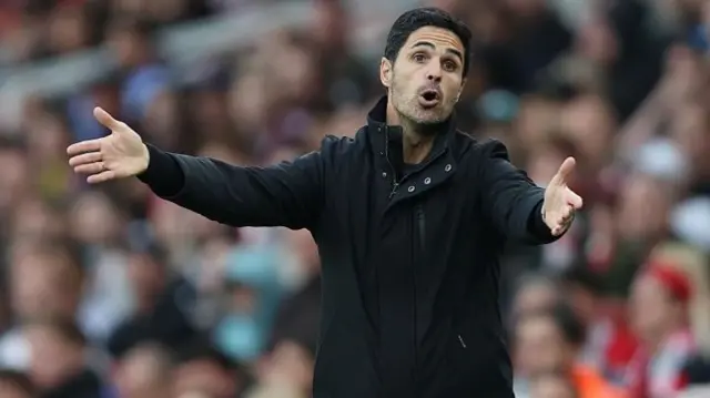 Mikel Arteta Manager of Arsenal looks disappointed, dejected & frustrated
