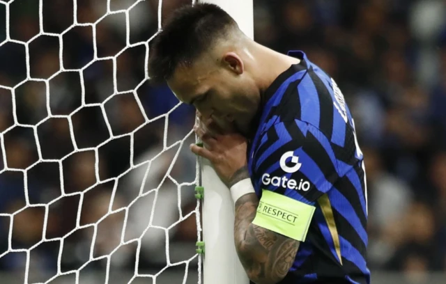 Inter Milan's Lautaro Martinez reacts
