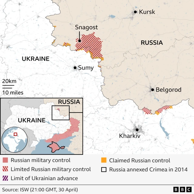 Map showing advancement of Kursk incursion