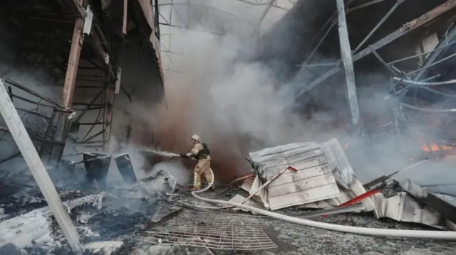 The inside of the Barabashovo market after being the target of Russian strikes