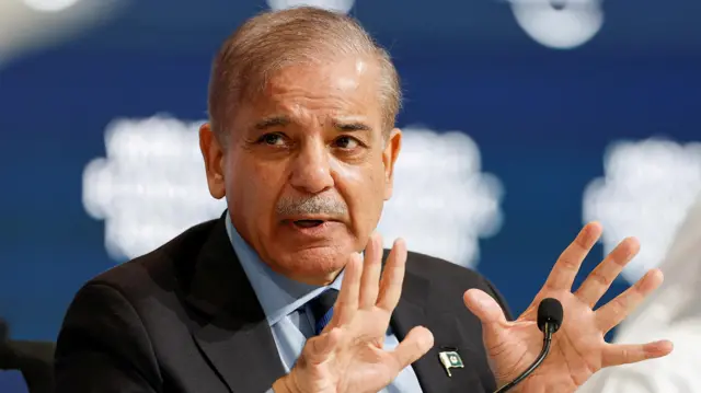 Pakistan's Prime Minister Shehbaz Sharif speaks