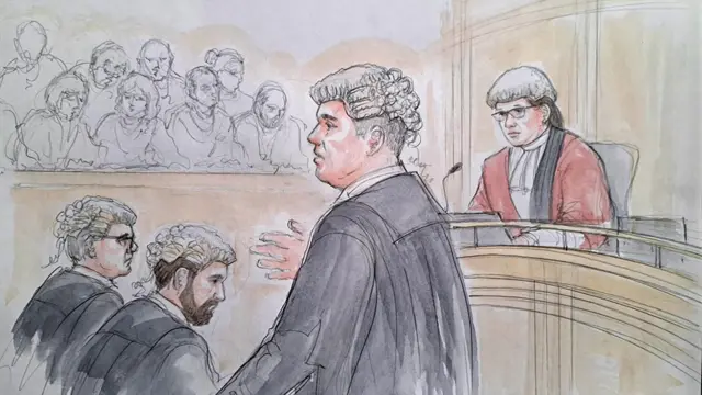 Artist's impression of Richard Wright KC in court on 2 May