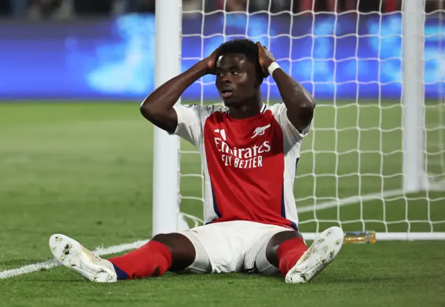 Bukayo Saka after missing a chance