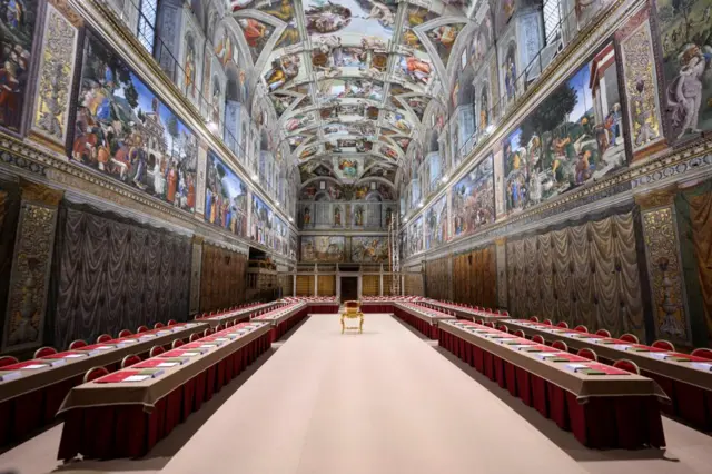 A view of the Sistine Chapel ahead of the conclave to elect the next pope at the Vatican