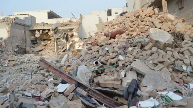 Rubble left of buildings