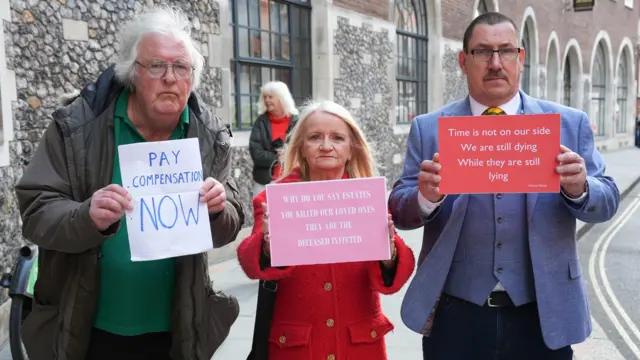 Protesters outside the Infected Blood Inquiry at Church House, in Westminster