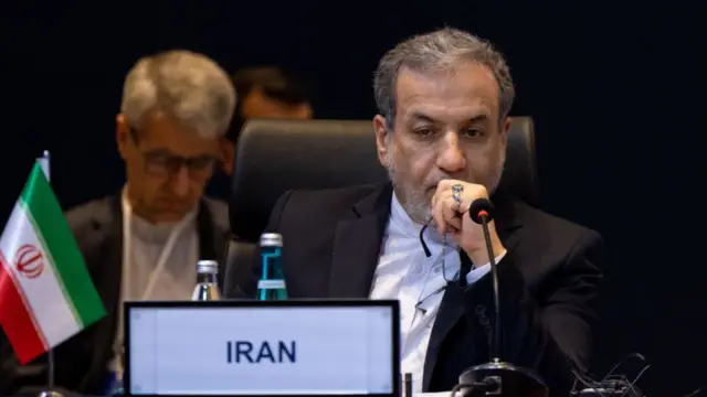 Iranian Foreign Minister Seyed Abbas Araghchi makes a speech as he attends the 3+3 South in Istanbul, Turkiye on October 18, 2024.