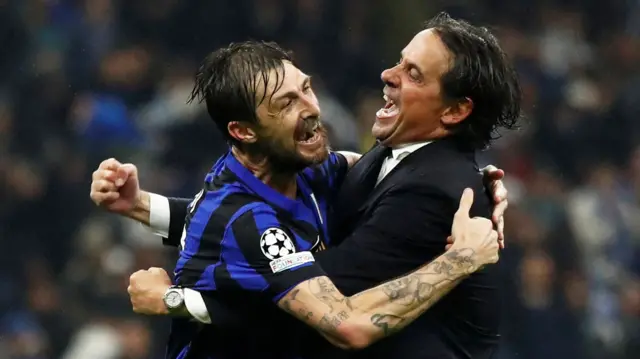 Francesco Acerbi and coach Simone Inzaghi