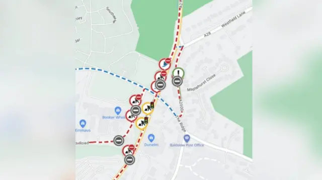 A map of the roadworks site on the A21 in Hastings