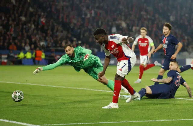 Bukayo Saka scores for Arsenal