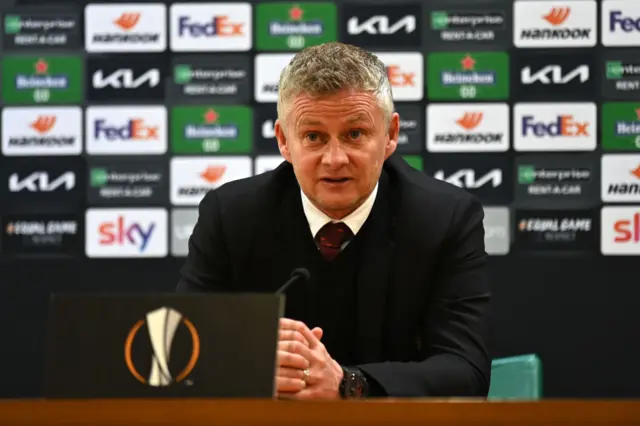 Ole Gunnar Solskjaer holds a Europa League news conference