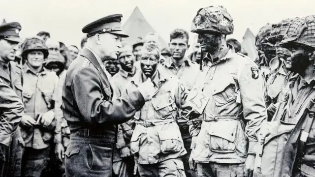 General Dwight D Eisenhower meeting men at Greenham Common