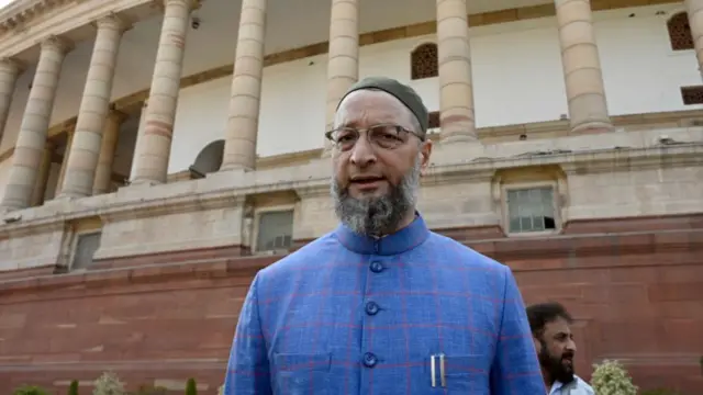 NEW DELHI, INDIA - FEBRUARY 8: India Majlis-e-Ittehadul Muslimeen (AIMIM), MP Asaduddin Owaisi at Parliament House complex during Budget Session on February 8, 2023 in New Delhi, India. (Photo by Sanjeev Verma/Hindustan Times via Getty Images)