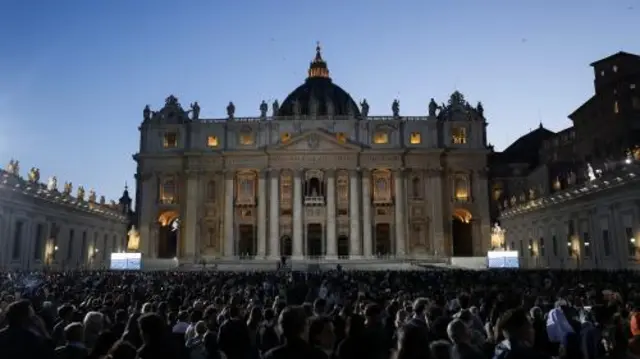 St Peter's Square after sunset on 7 May