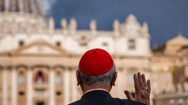 The back of a cardinals head as he waves