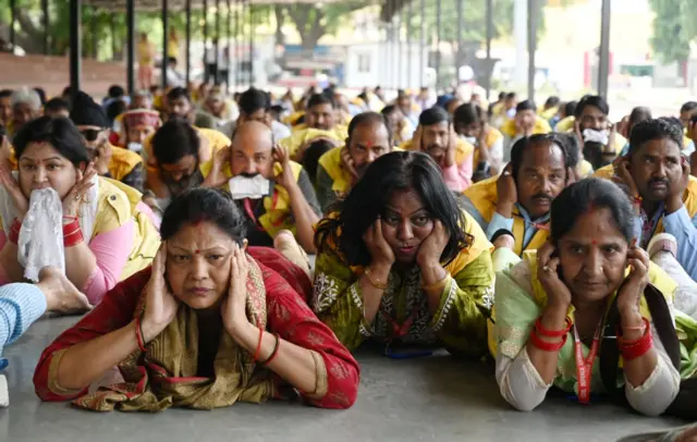 Rehearsal of the drill seen in Uttar Pradesh's Lucknow on Tuesday as people lie on the floor and cover their ears