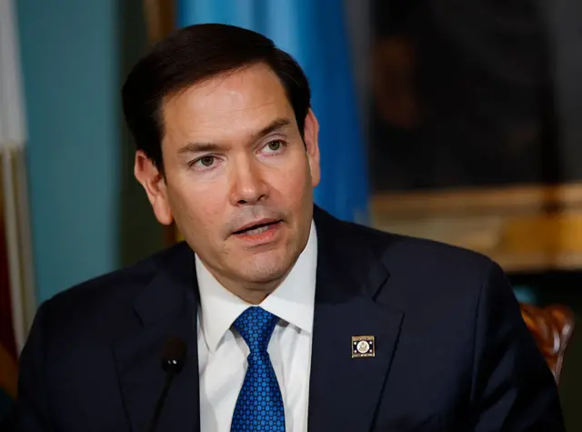 U.S. Secretary of State Marco Rubio delivers remarks during a a Declaration of Principles signing ceremony with Democratic Republic of the Congo Foreign Minister Thérèse Kayikwamba Wagner and Rwandan Foreign Minister Olivier Nduhungirehe at the State Department on April 25, 2025 in Washington, DC.