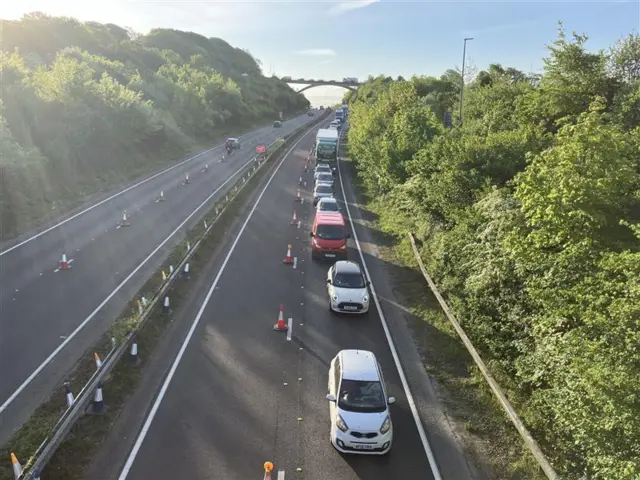 Traffic queues on the A27 at Falmer and Patcham