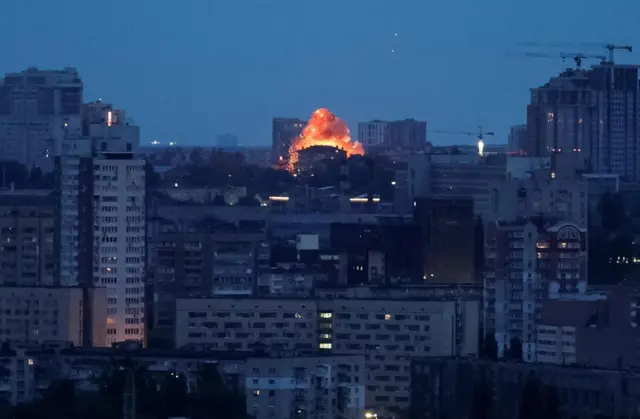 A drone exploding over Kyiv on Wednesday morning