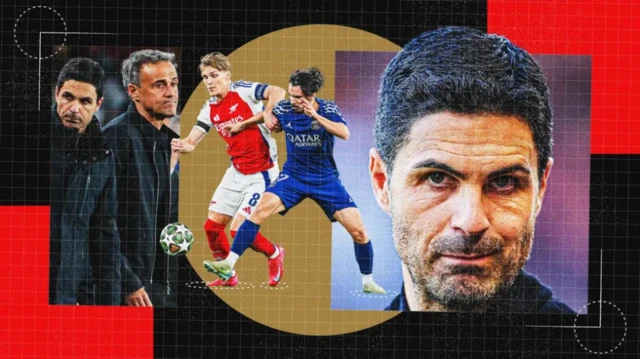 Promo image of Enrique, two players competing for the ball and Arteta