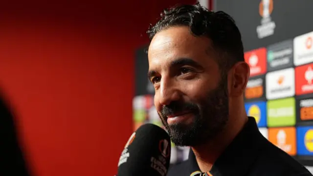 Ruben Amorim, Manager of Manchester United, speaks to the media