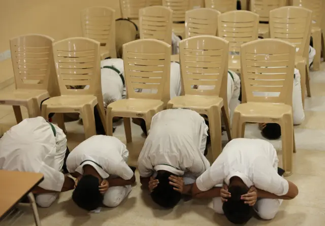 National Cadet Corps (NCC) members and students participate a mock drill at Delhi Public School in Kolkata, India, 07 May 2025. According to Indian officials, terrorists attacked the popular tourist destination of Pahalgam in southern Kashmir, resulting in at least 26 deaths and several injuries. In response, the Indian government stated that it conducted military strikes on nine sites in Pakistan in retaliation for the deadly militant attack on tourists in Kashmir. Security mock drill in Kolkata, India - 07 May 2025