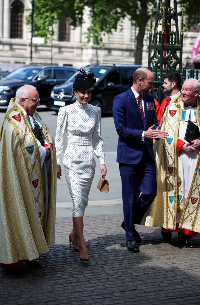 Prince of Wales, and Catherine, Princess of Wales arrive at Westminster Abbey