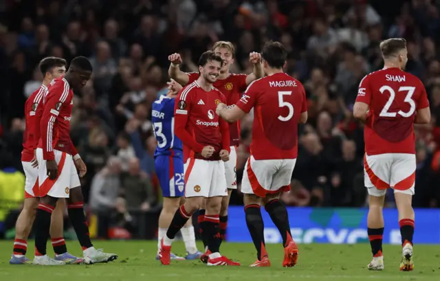 Manchester United's Mason Mount celebrates scoring their fourth goal