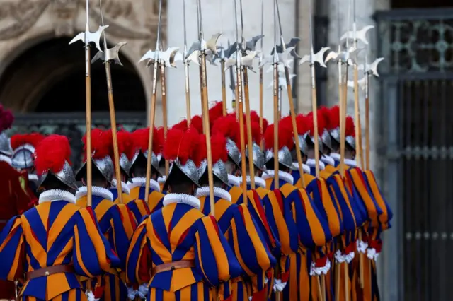 Swiss guards march in St Peter's Square