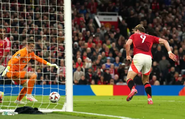 Manchester United's Rasmus Hojlund scores their side's third goal