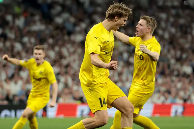 Bodo/Glimt players celebrate their goal in the reverse leg