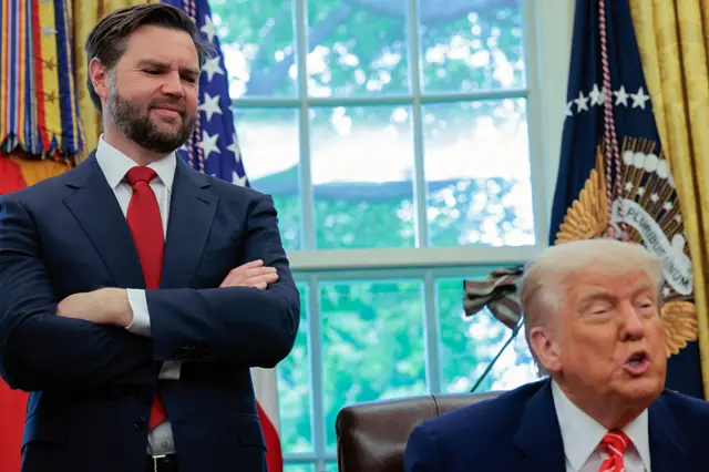 JD Vance stood near Trump during the US-UK trade deal announcement from the Oval Office