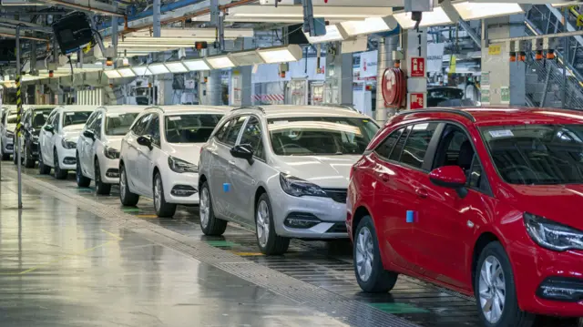 Cars at the Astra assembly line at Vauxhall's plant in Ellesmere Port, Cheshire